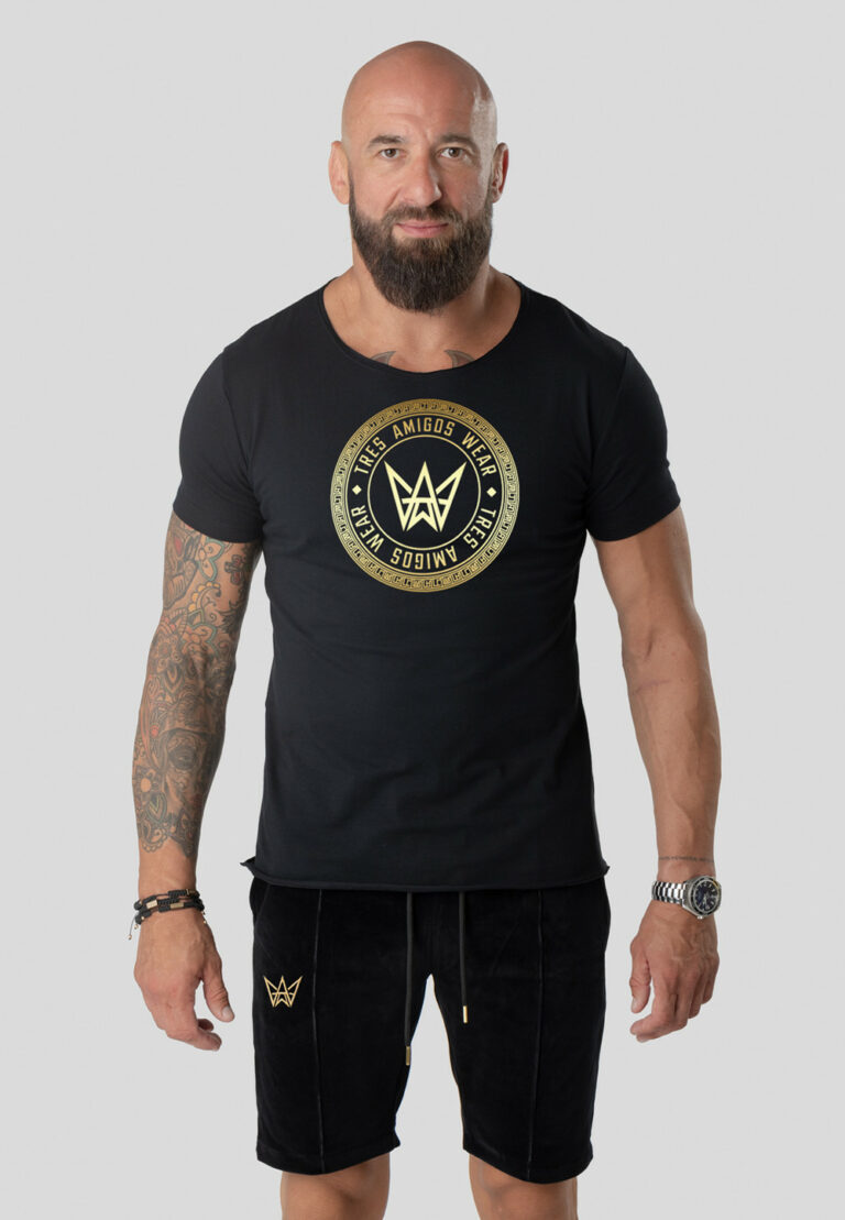 Paco Slim Fit 200g Warrior Kurzarm-T-Shirt – Schwarz und Gold
