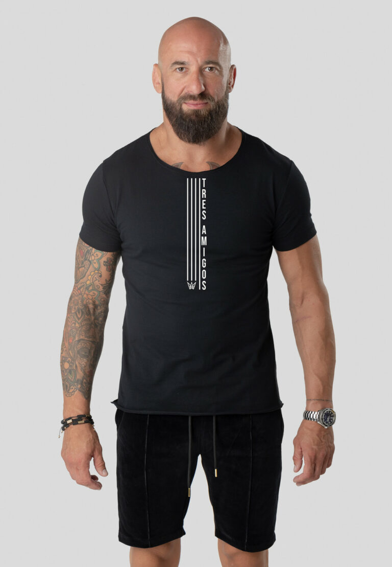 Paco Slim Fit 200g Streifen Kurzes T-Shirt – Schwarz
