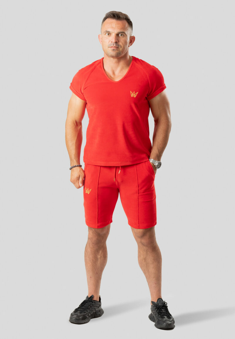 Kurzes Raglan-T-Shirt aus Samt Rot