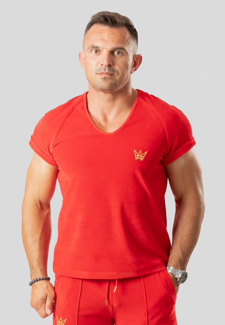 Kurzes Raglan-T-Shirt aus Samt Rot