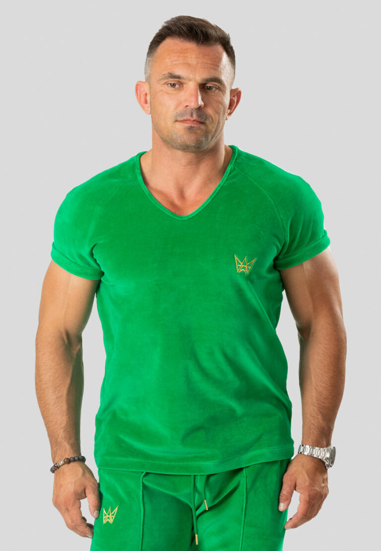 Kurzes Raglan-T-Shirt aus Samt Grün