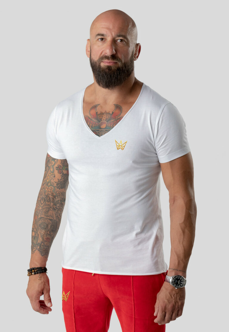T-Shirt Short Deepneck 200g Weiß – Golden Crown