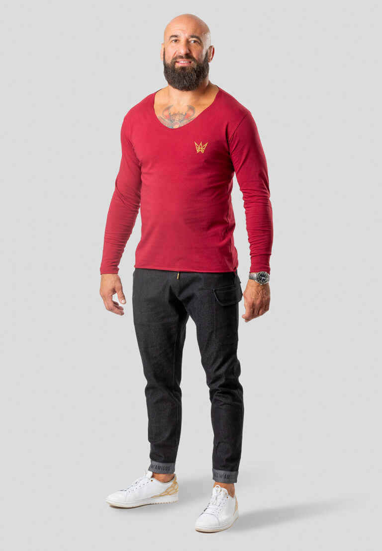 Longsleeve Deepneck 210g Burgund – Golden Crown