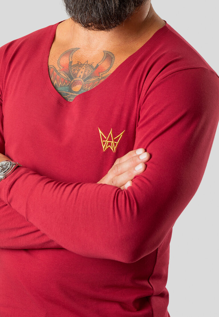 Longsleeve Deepneck 210g Burgund – Golden Crown