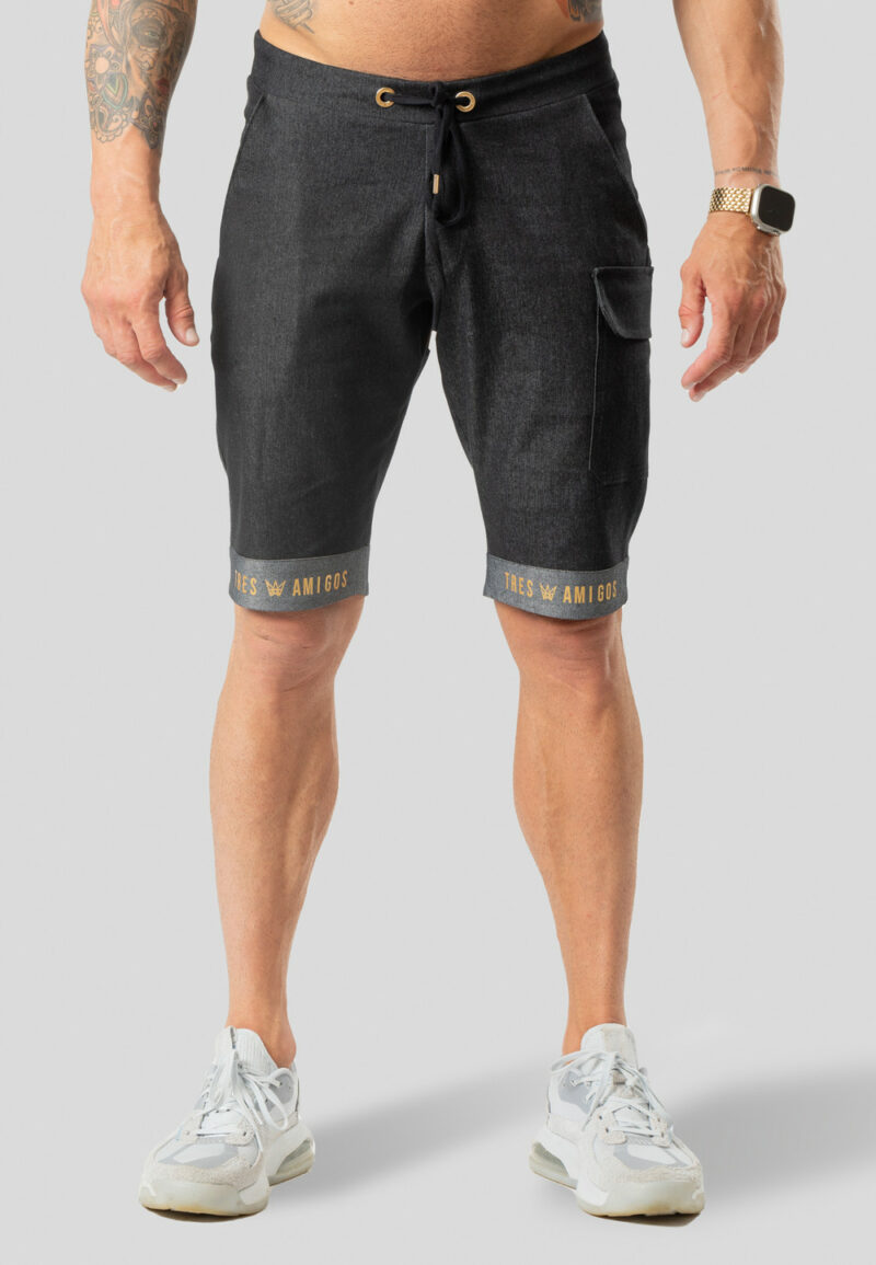 Denim-Combat-Shorts mit Lycra - Schwarz