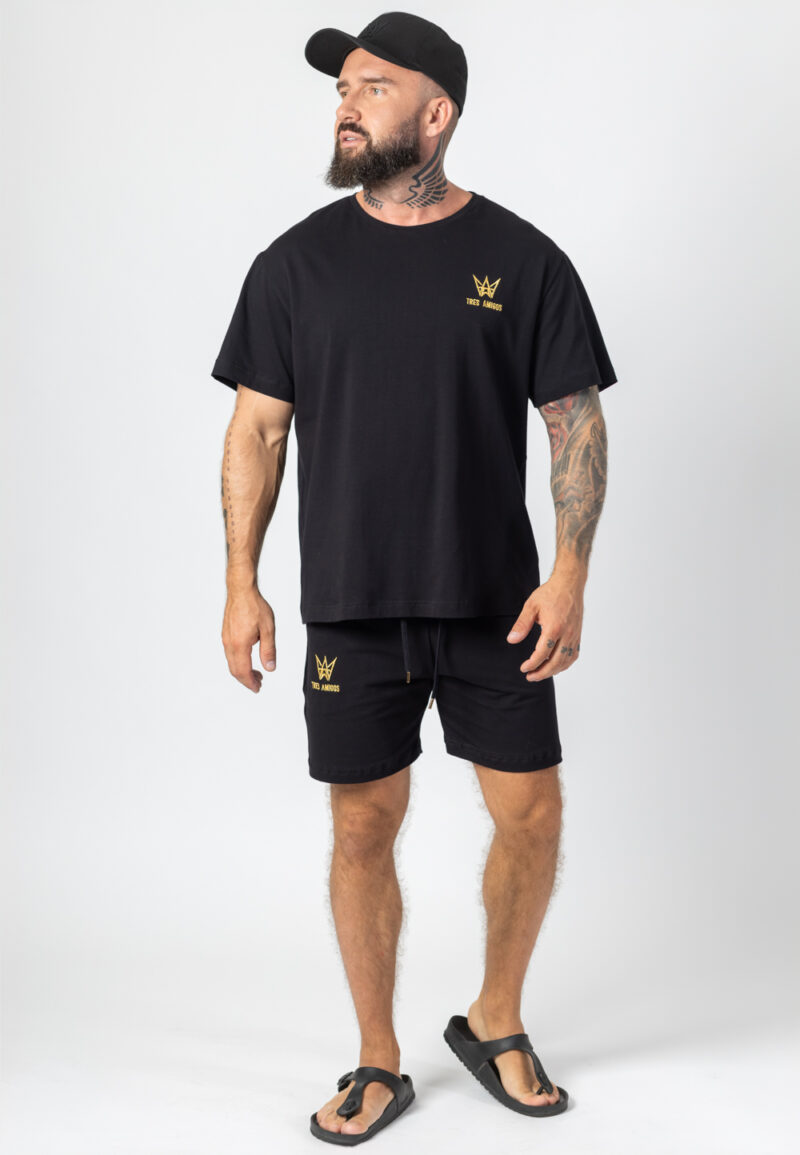 Set T-Shirt und Shorts Oversize Schwarz – Goldstickerei