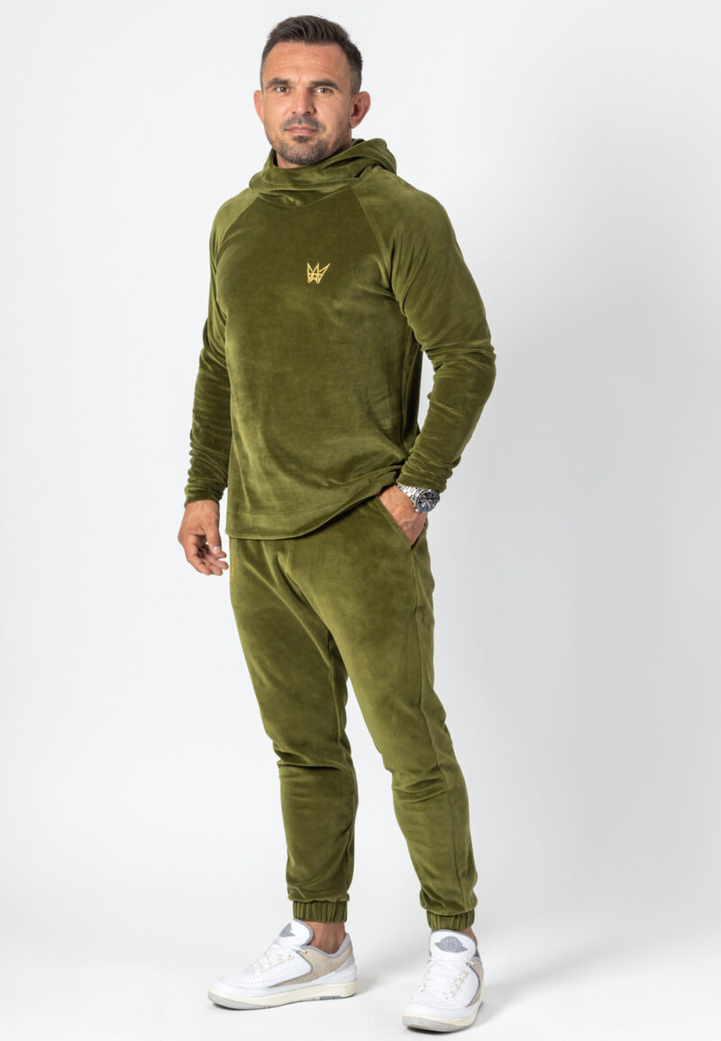 Trainingsanzug-Set Hoodie und Samthose Oliv